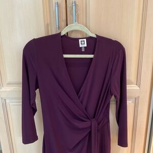 Anne Klein Plum Wrap-Front Long Sleeve Dress